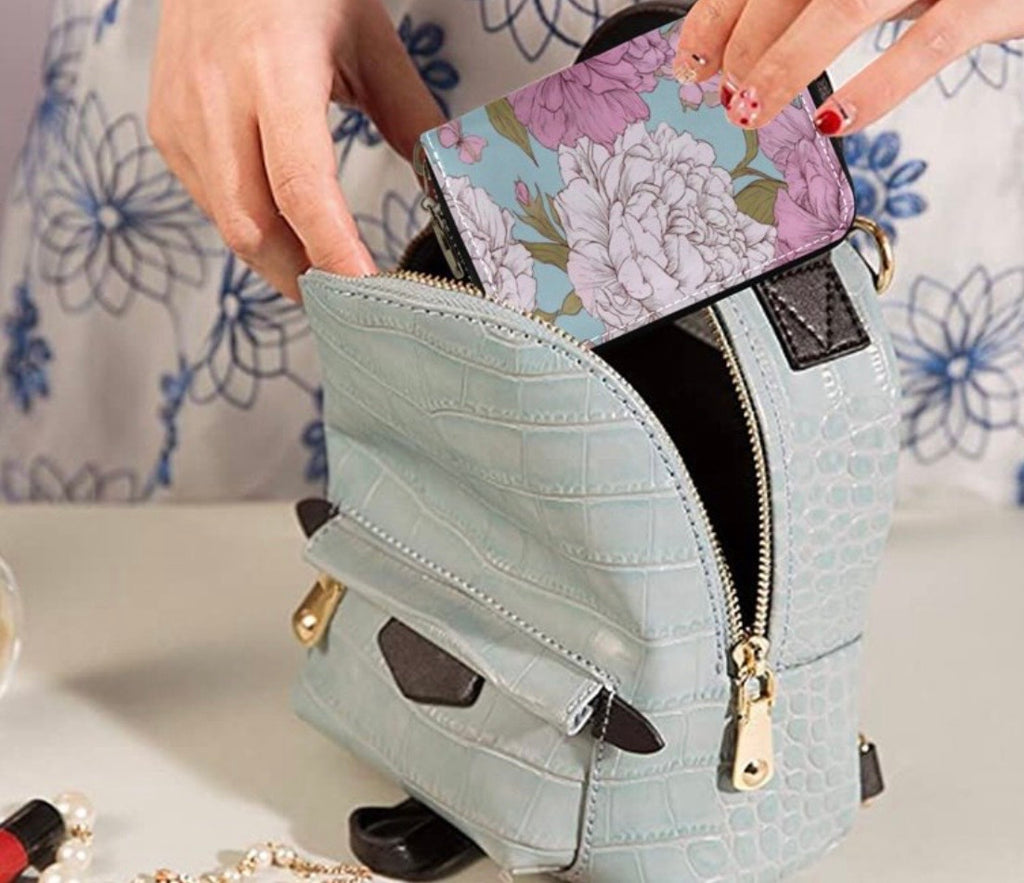 PU Leather Zipper Card Case Wallet Credit Card Holder with 9 Card Slots