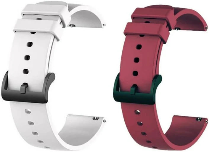22MM silicone Strap for Smart Watches Compatible With Noise, Fireboltt, Boat Xtend, Pebble, Boat Flash, Noise Color Fit, Ultra Smart Watch & All Watches | White & maroon | Pack of 2