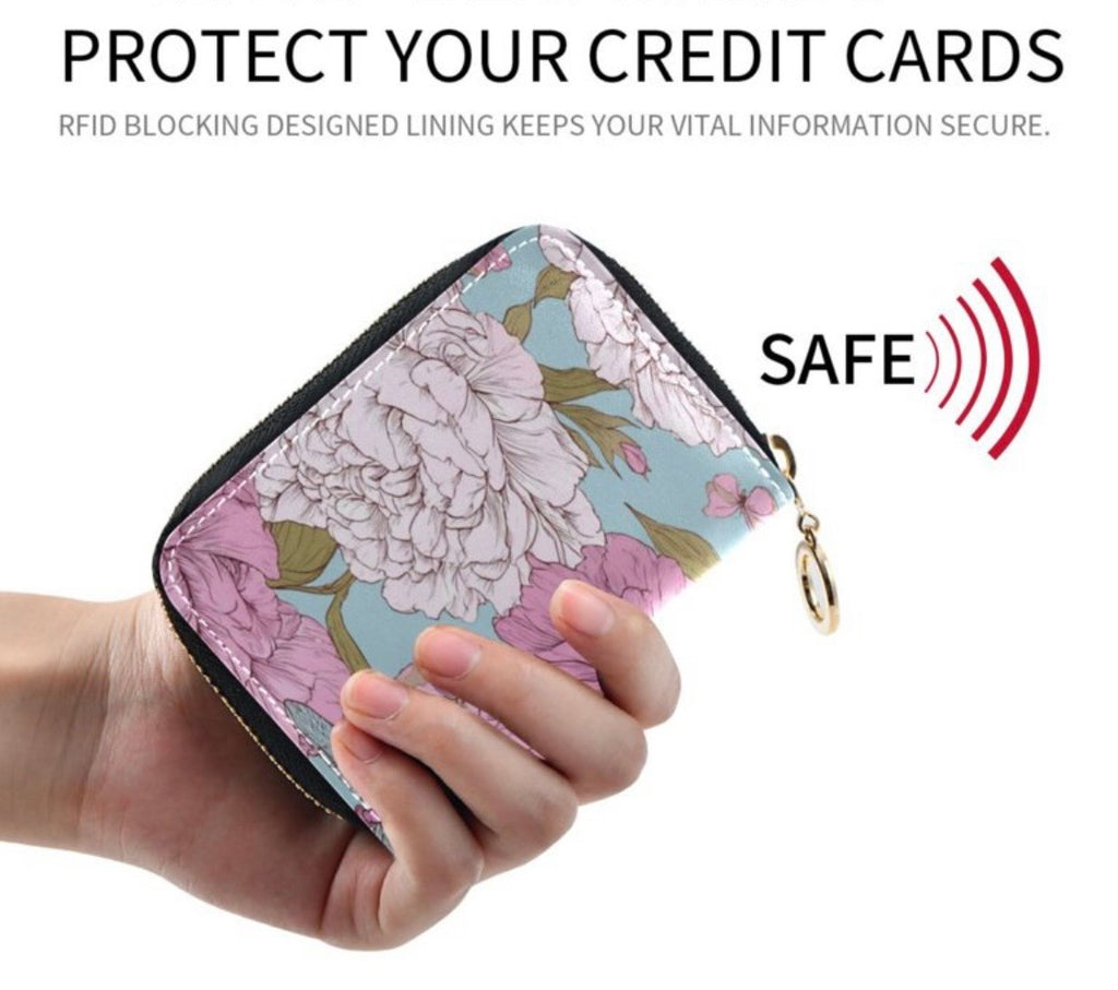 PU Leather Zipper Card Case Wallet Credit Card Holder with 9 Card Slots