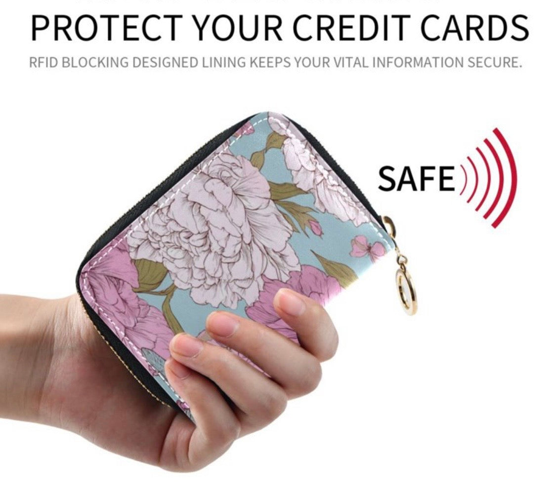 PU Leather Zipper Card Case Wallet Credit Card Holder with 9 Card Slots
