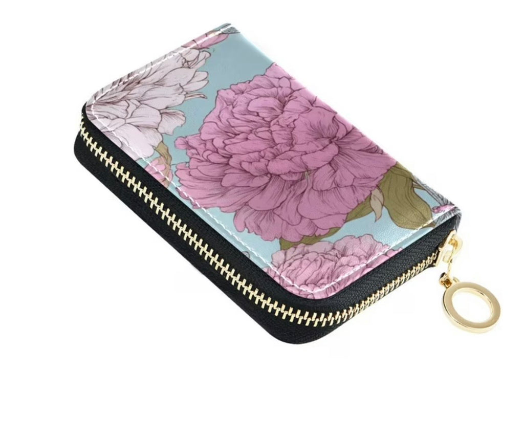 PU Leather Zipper Card Case Wallet Credit Card Holder with 9 Card Slots