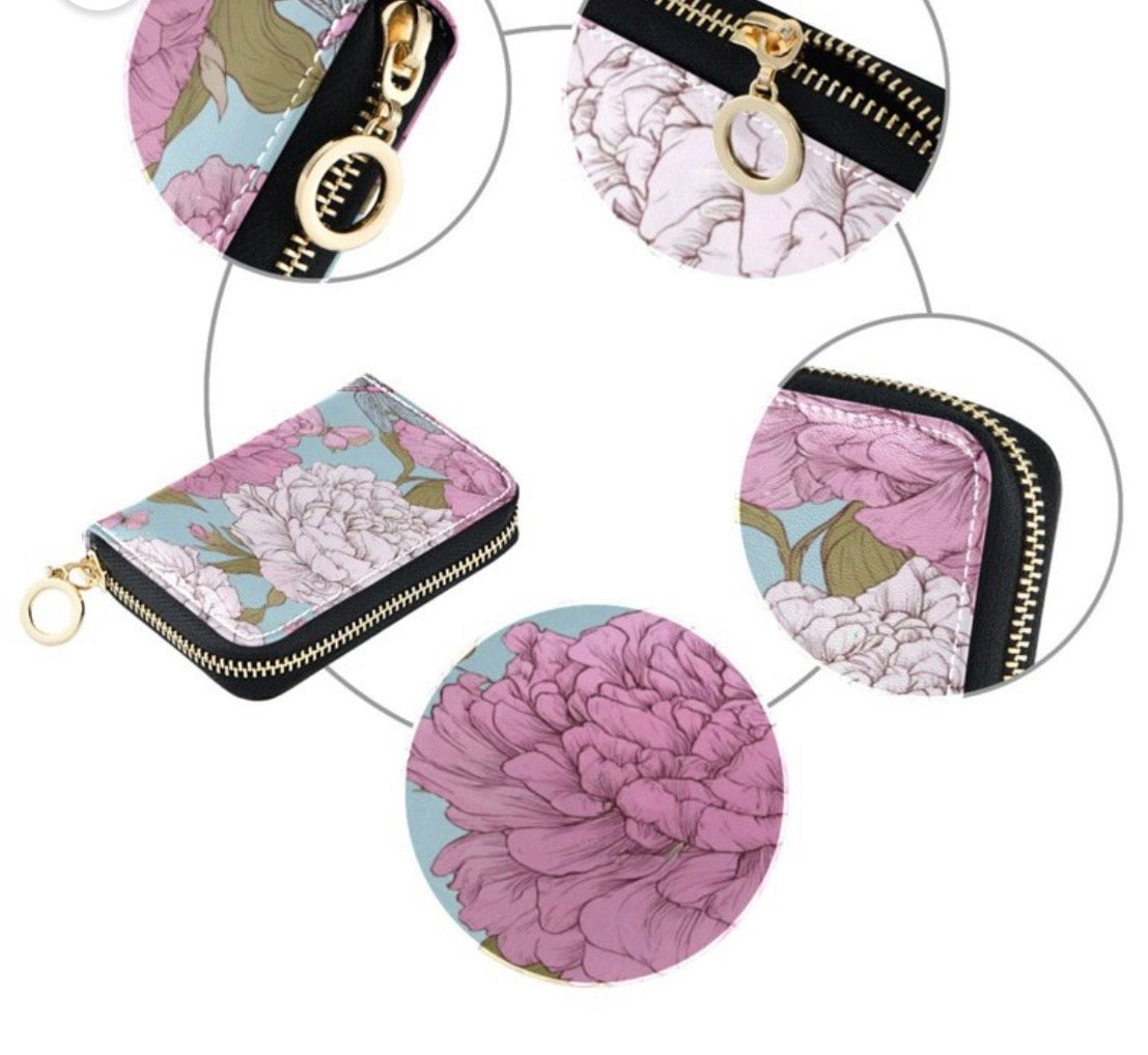 PU Leather Zipper Card Case Wallet Credit Card Holder with 9 Card Slots
