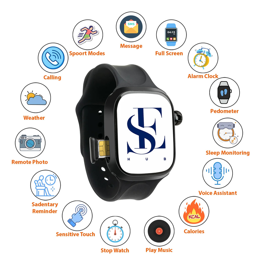 CD99 Android 4G Smartwatch with SIM Card, AMOLED Display, WiFi GPS NFC, Rotating Camera, Multi-Sport Fitness Tracker for Men Women (8GB+128GB) (Black)