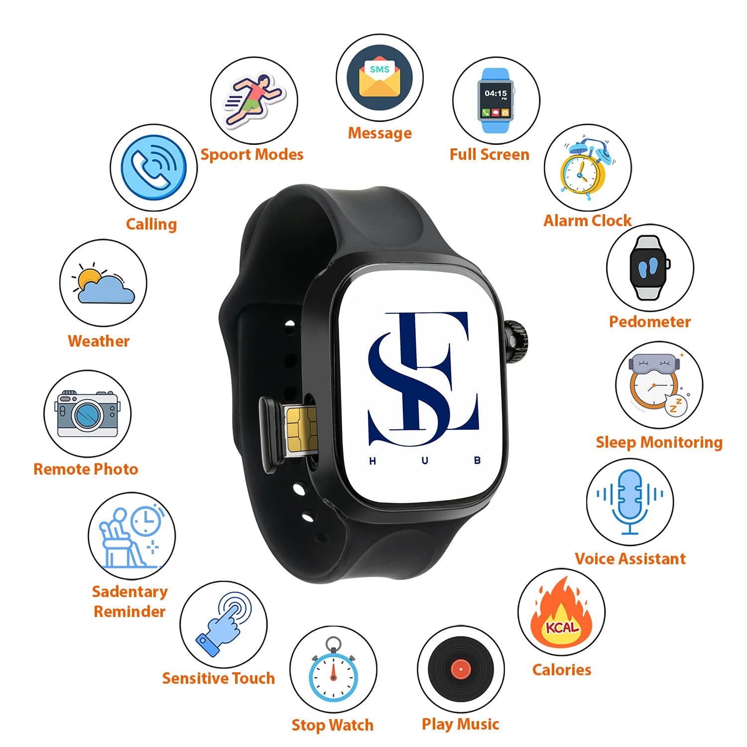 CD99 Android 4G Smartwatch with SIM Card, AMOLED Display, WiFi GPS NFC, Rotating Camera, Multi-Sport Fitness Tracker for Men Women (8GB+128GB) (Black)