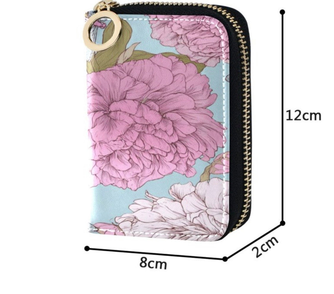 PU Leather Zipper Card Case Wallet Credit Card Holder with 9 Card Slots