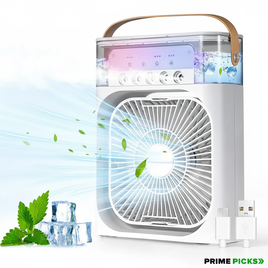 Primepicks Portable Air Cooler Fan with 7-Color Light – Personal AC Fan
