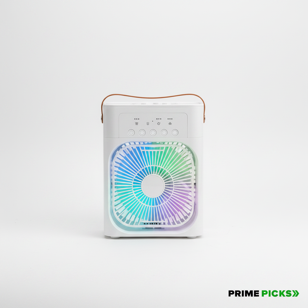 Primepicks Portable Air Cooler Fan with 7-Color Light – Personal AC Fan