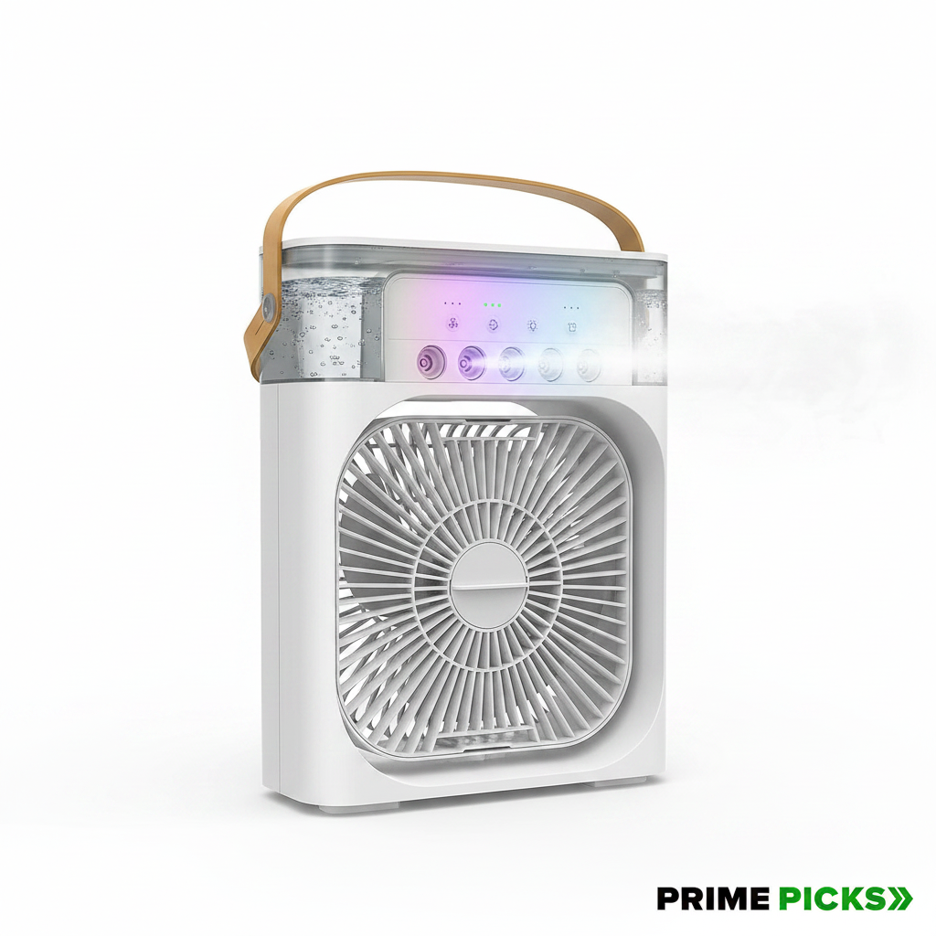 Primepicks Portable Air Cooler Fan with 7-Color Light – Personal AC Fan