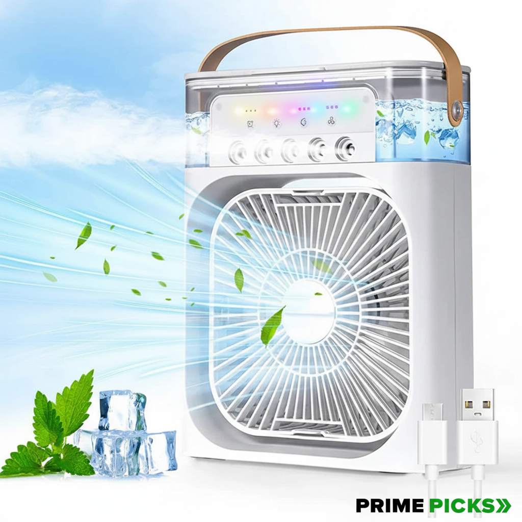 Primepicks Portable Air Cooler Fan with 7-Color Light – Personal AC Fan