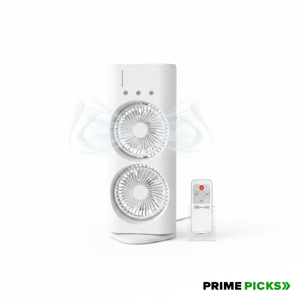 Primepicks Electric Fan Desktop Double-Head Powerful Air (1 Pc / With Remote / Plug and Play)