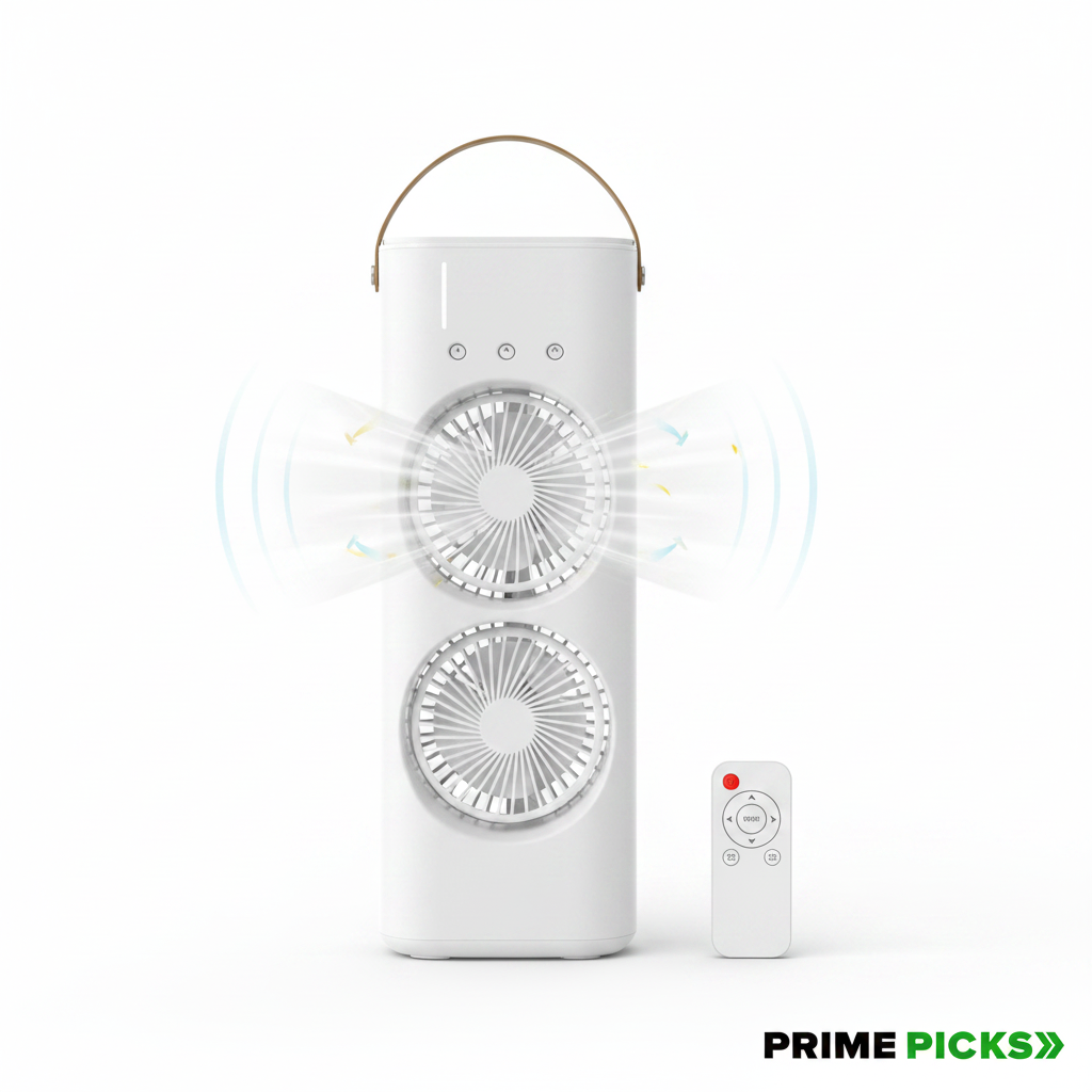 Primepicks Electric Fan Desktop Double-Head Powerful Air (1 Pc / With Remote / Plug and Play)