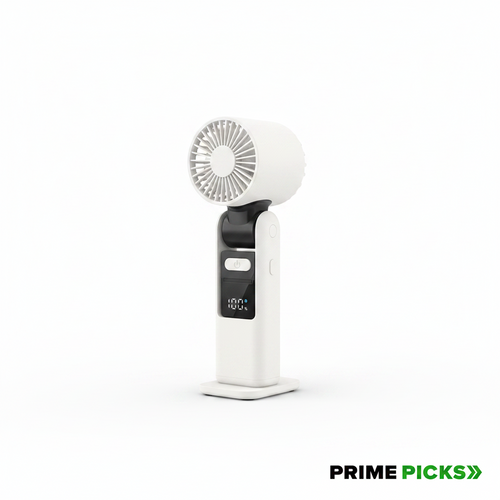 K-801 Mini Portable Hand Fan – 4000mAh Rechargeable, 6-Speed Mode, 180° Foldable Handheld Table & Neck Fan, Long-Lasting Battery for Cooking,Travel, Makeup, Office & Home, Outside Use- (white)