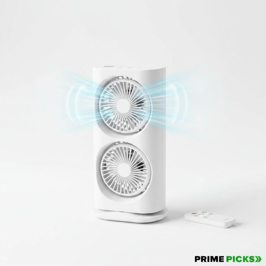 Primepicks Electric Fan Desktop Double-Head Powerful Air (1 Pc / With Remote / Plug and Play)