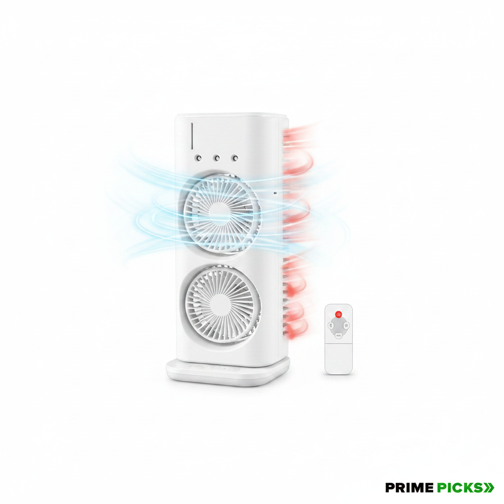 Primepicks Electric Fan Desktop Double-Head Powerful Air (1 Pc / With Remote / Plug and Play)