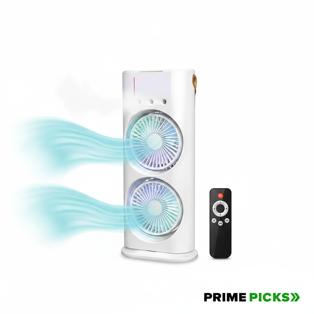 Primepicks Electric Fan Desktop Double-Head Powerful Air (1 Pc / With Remote / Plug and Play)