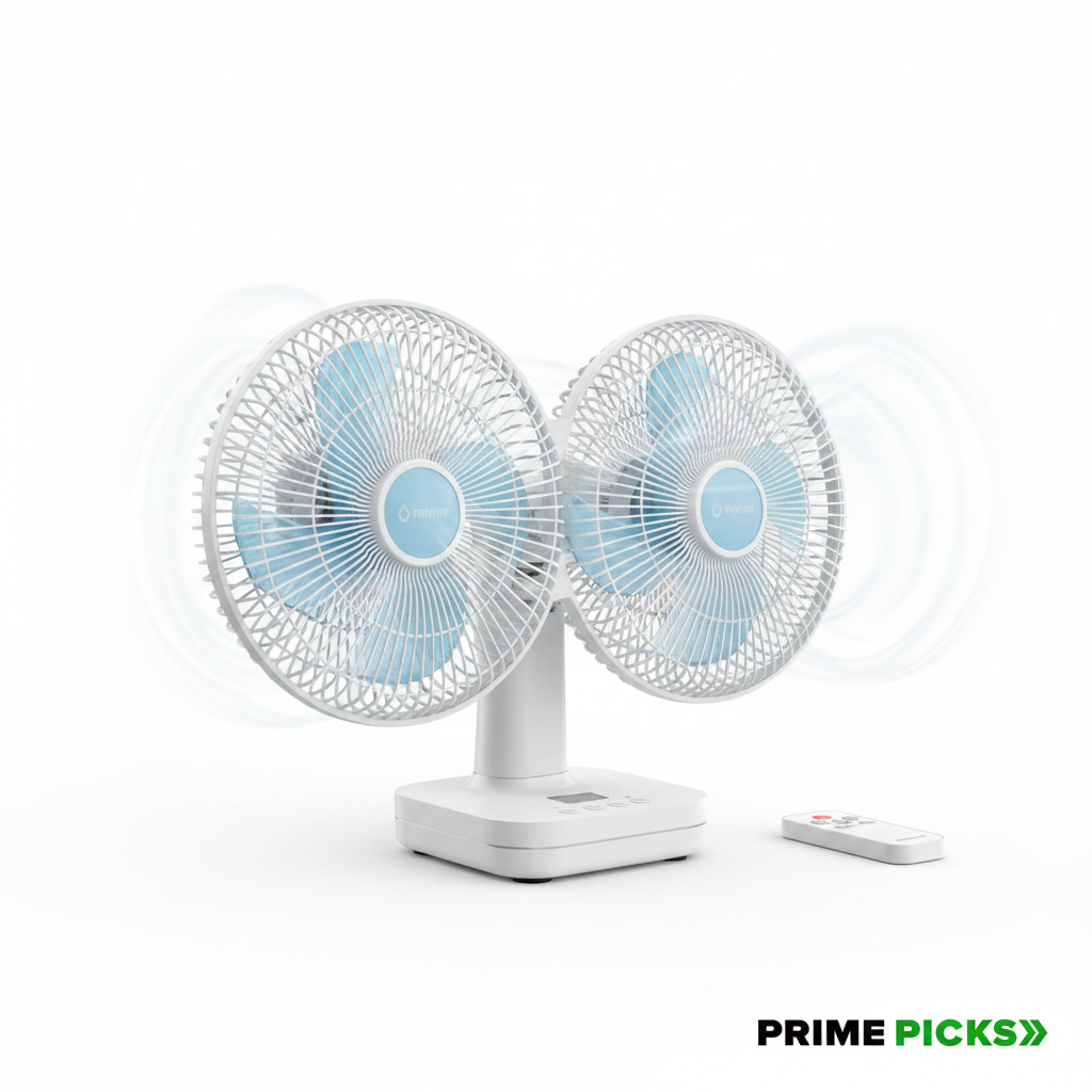 Primepicks Electric Fan Desktop Double-Head Powerful Air (1 Pc / With Remote / Plug and Play)