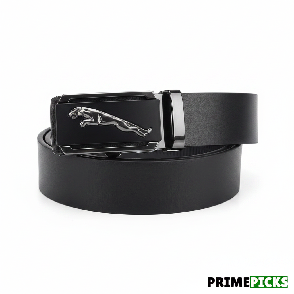 WildHorn Men's Genuine Leather Auto-Lock Belt – Front View Black