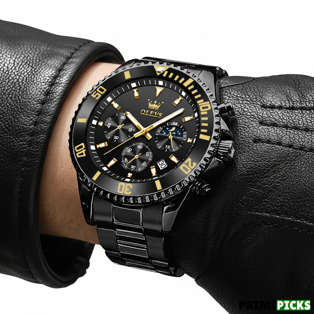 OLEVS 2870 Men's Luxury Chronograph Watch – Lifestyle with Gloves
