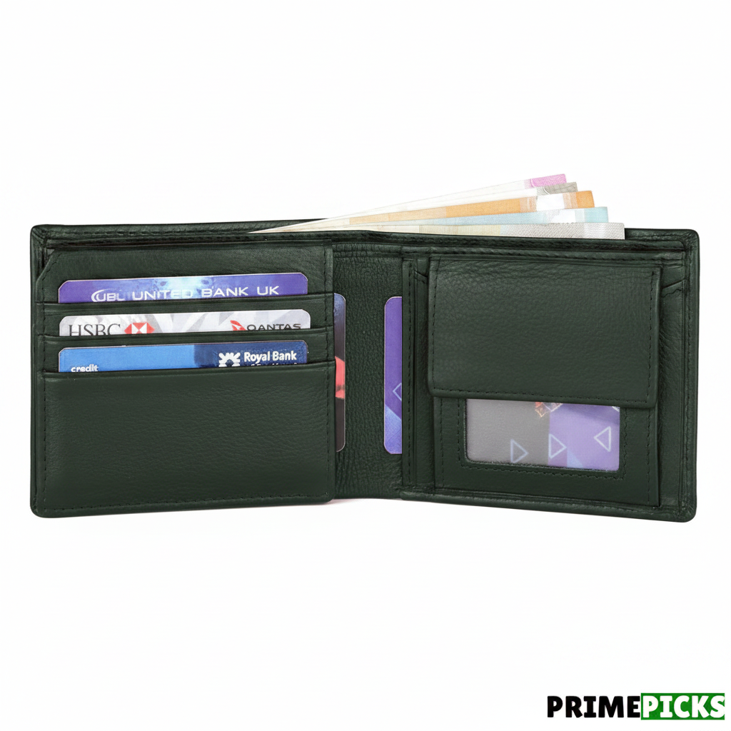 WildHorn Men's Genuine Leather Bifold Wallet – Open Interior with Card Slots