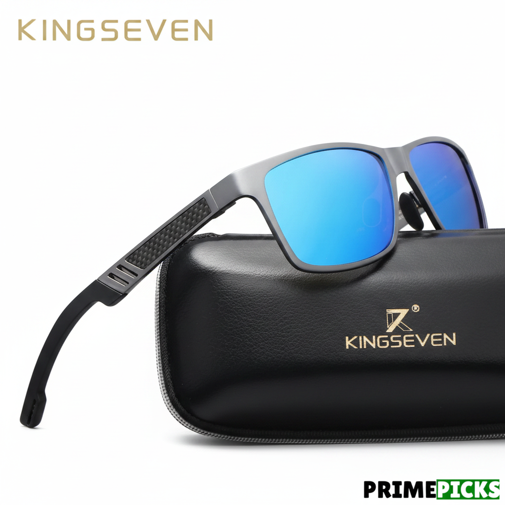 KINGSEVEN N7180 Men's Polarized Sunglasses – Angle View with Case