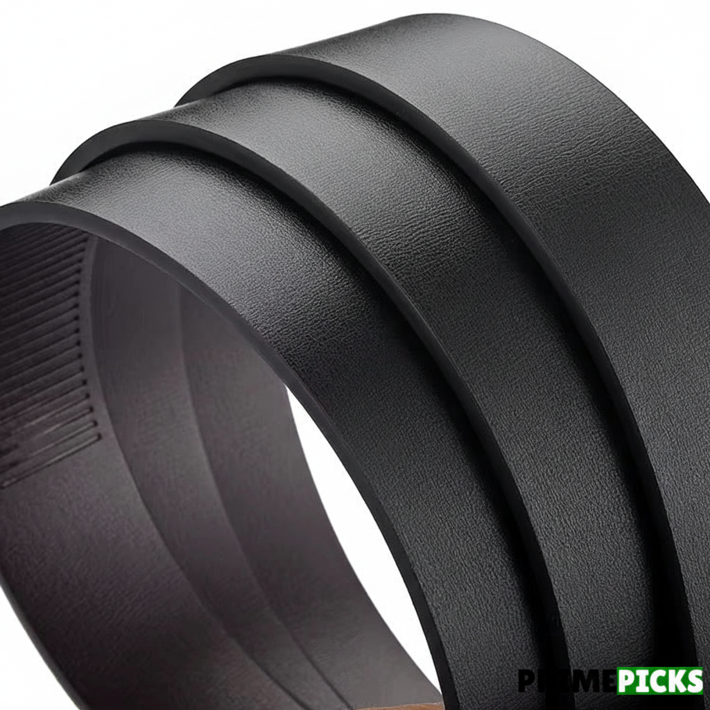 WildHorn Men's Genuine Leather Auto-Lock Belt – Leather Texture Close-up