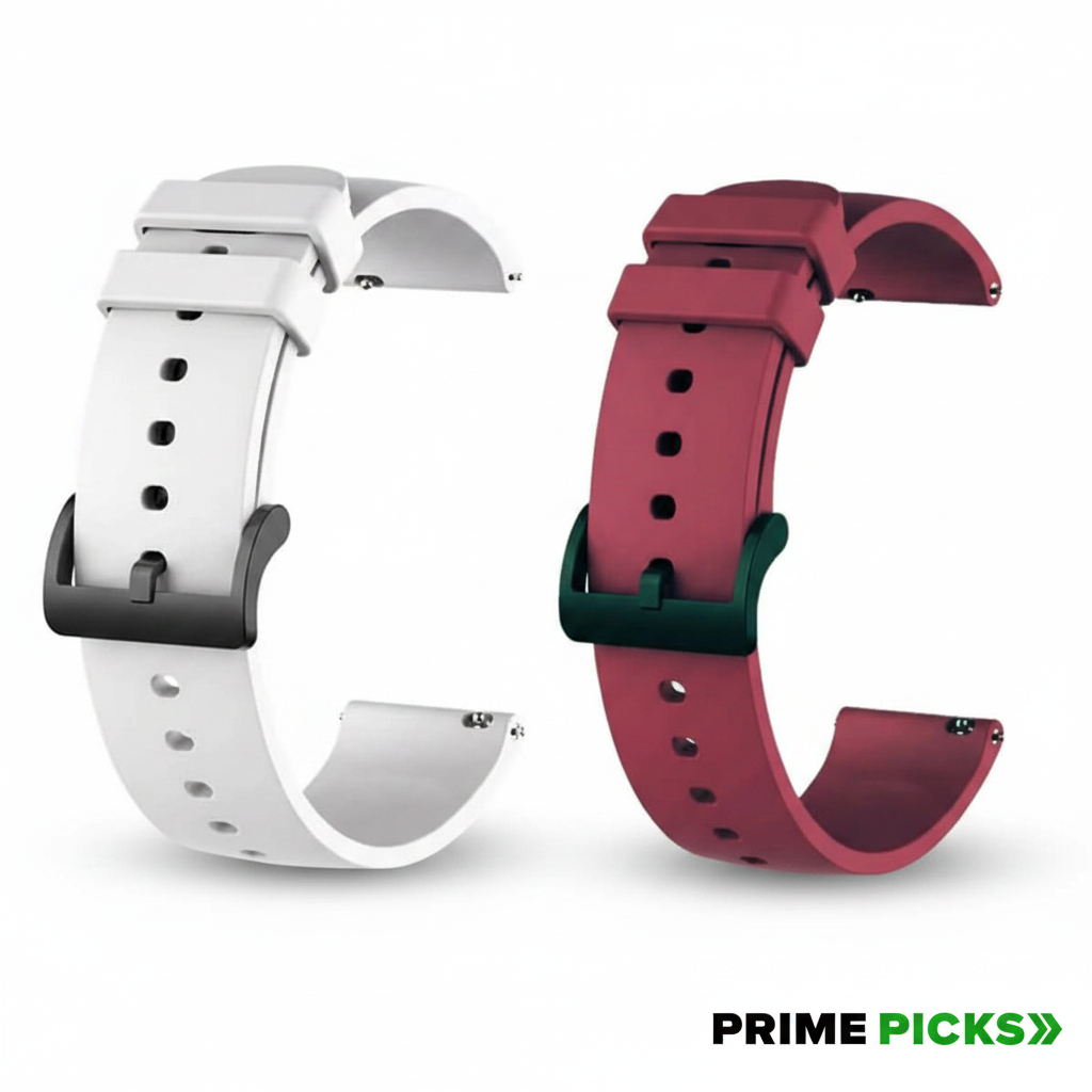 Primepicks 22MM silicone Strap for Smart Watches Compatible With Noise, Fireboltt, Boat Xtend, Pebble, Boat Flash, Noise Color Fit, Ultra Smart Watch & All Watches | White & maroon | Pack of 2