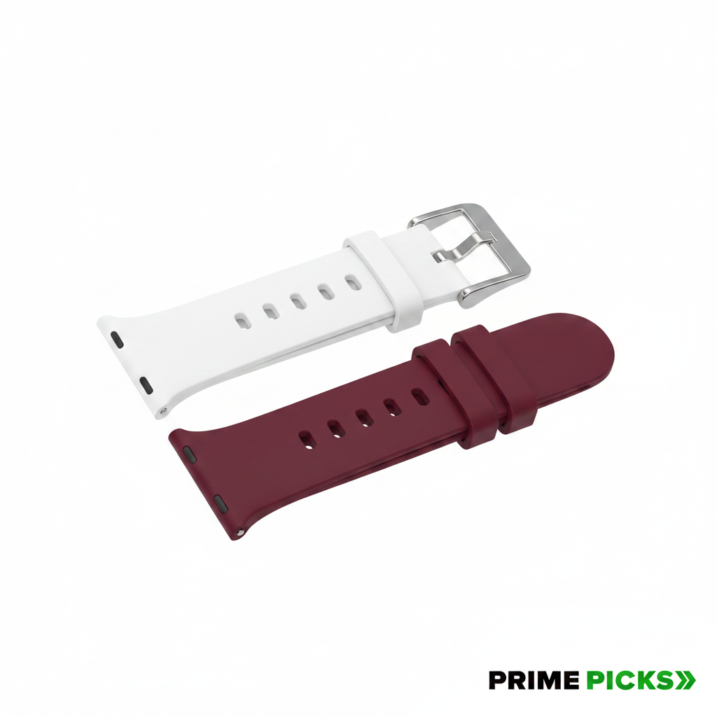 Primepicks 22MM silicone Strap for Smart Watches Compatible With Noise, Fireboltt, Boat Xtend, Pebble, Boat Flash, Noise Color Fit, Ultra Smart Watch & All Watches | White & maroon | Pack of 2