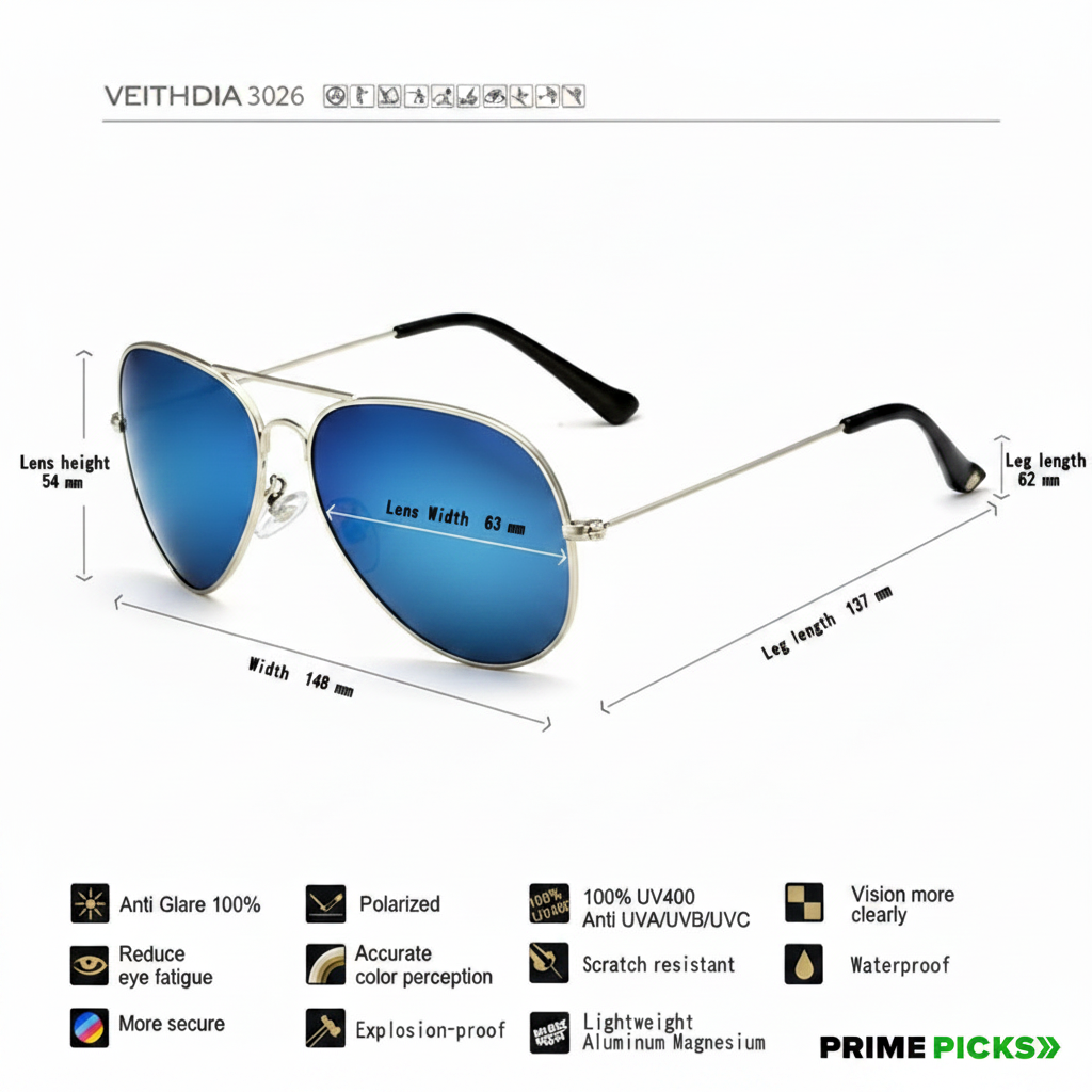 VEITHDIA 3026 – Men's Aviator Polarized Sunglasses