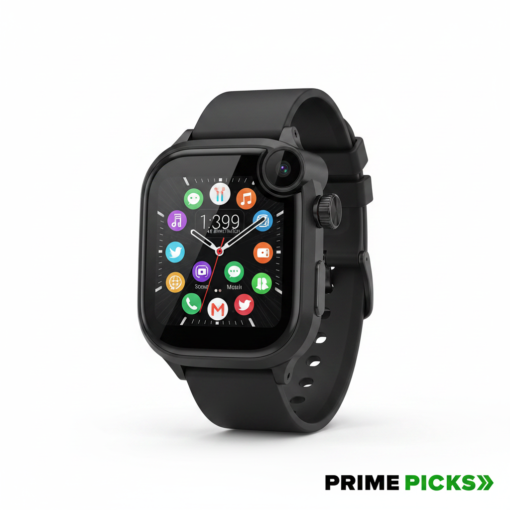 Primepicks CD99 Android 4G Smartwatch with SIM Card, AMOLED Display, WiFi GPS NFC, Rotating Camera, Multi-Sport Fitness Tracker for Men Women (8GB+128GB) (Black)