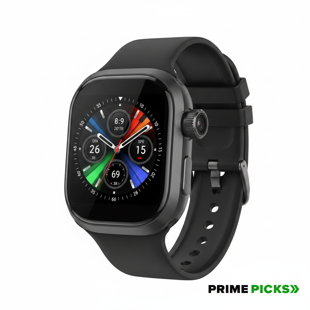 Primepicks CD99 Android 4G Smartwatch with SIM Card, AMOLED Display, WiFi GPS NFC, Rotating Camera, Multi-Sport Fitness Tracker for Men Women (8GB+128GB) (Black)