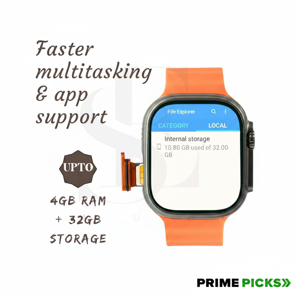 Primepicks HK ultra one Smart Watch 4G/5G – Side Camera, AI Features, GPS, SIM Enabled, AMOLED Display, Fitness & Sports Tracking, 4GB RAM 32GB ROM