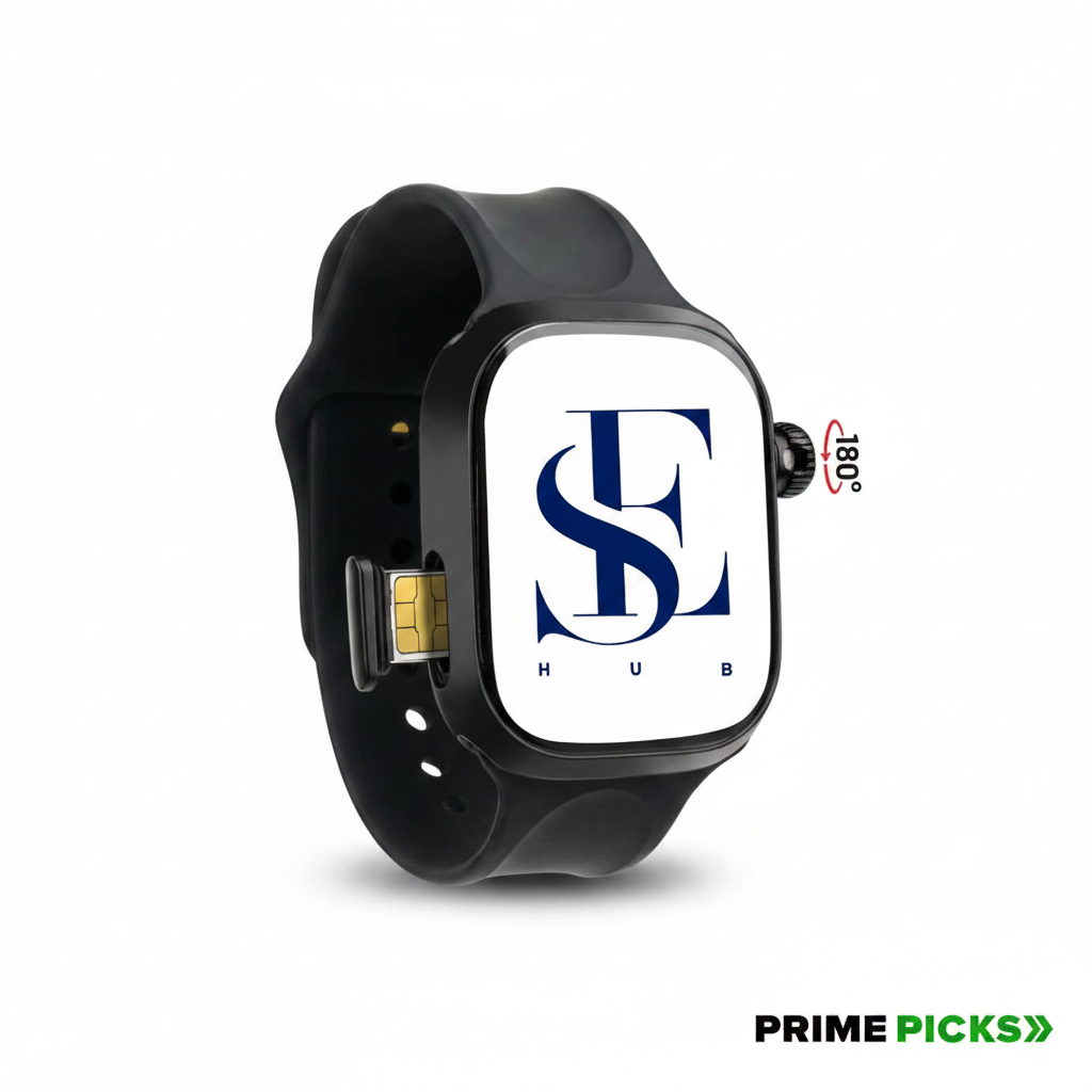 Primepicks CD99 Android 4G Smartwatch with SIM Card, AMOLED Display, WiFi GPS NFC, Rotating Camera, Multi-Sport Fitness Tracker for Men Women (8GB+128GB) (Black)