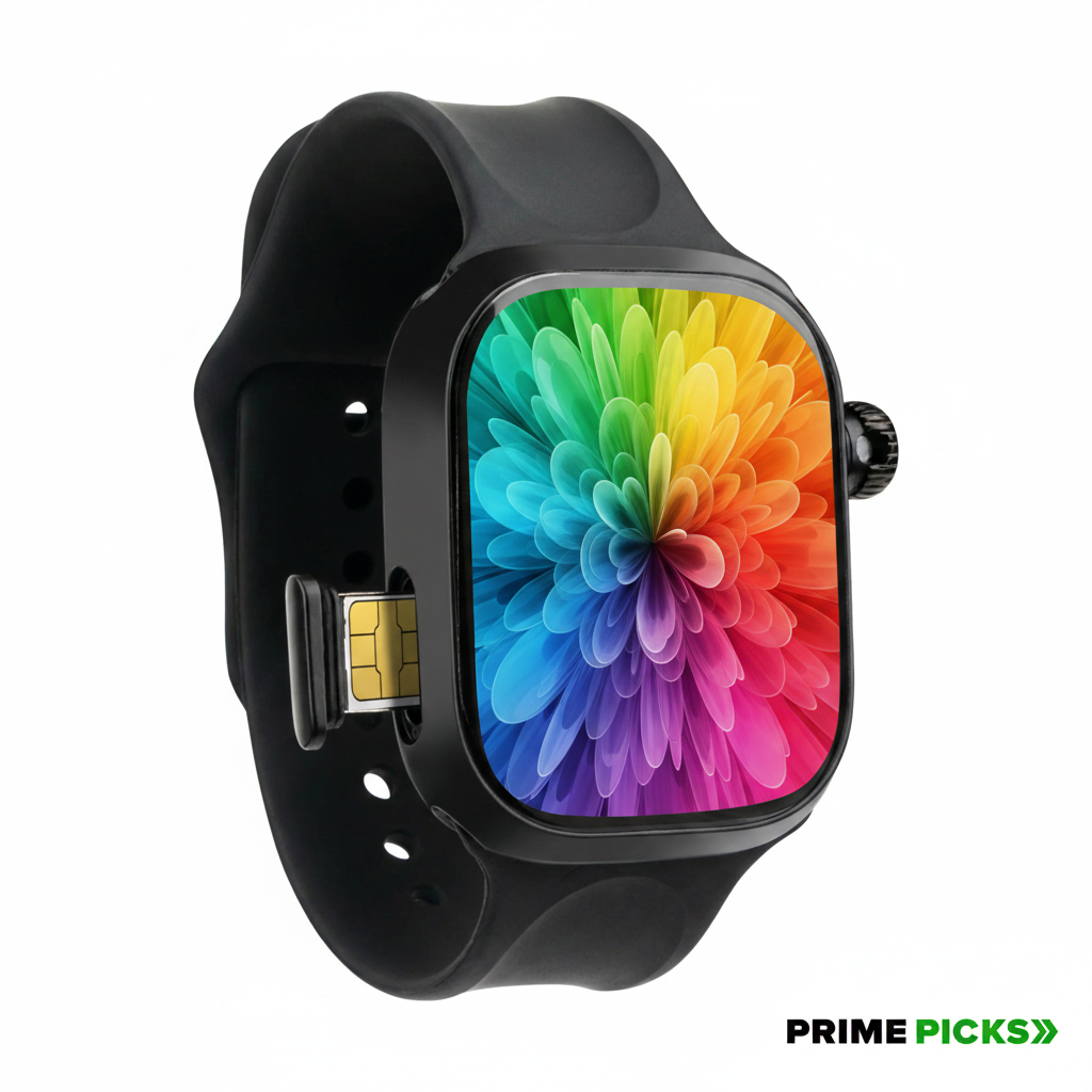 Primepicks CD99 Android 4G Smartwatch with SIM Card, AMOLED Display, WiFi GPS NFC, Rotating Camera, Multi-Sport Fitness Tracker for Men Women (8GB+128GB) (Black)