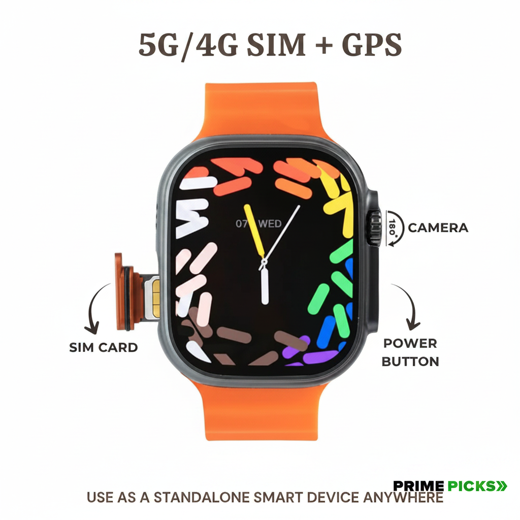 Primepicks HK ultra one Smart Watch 4G/5G – Side Camera, AI Features, GPS, SIM Enabled, AMOLED Display, Fitness & Sports Tracking, 4GB RAM 32GB ROM