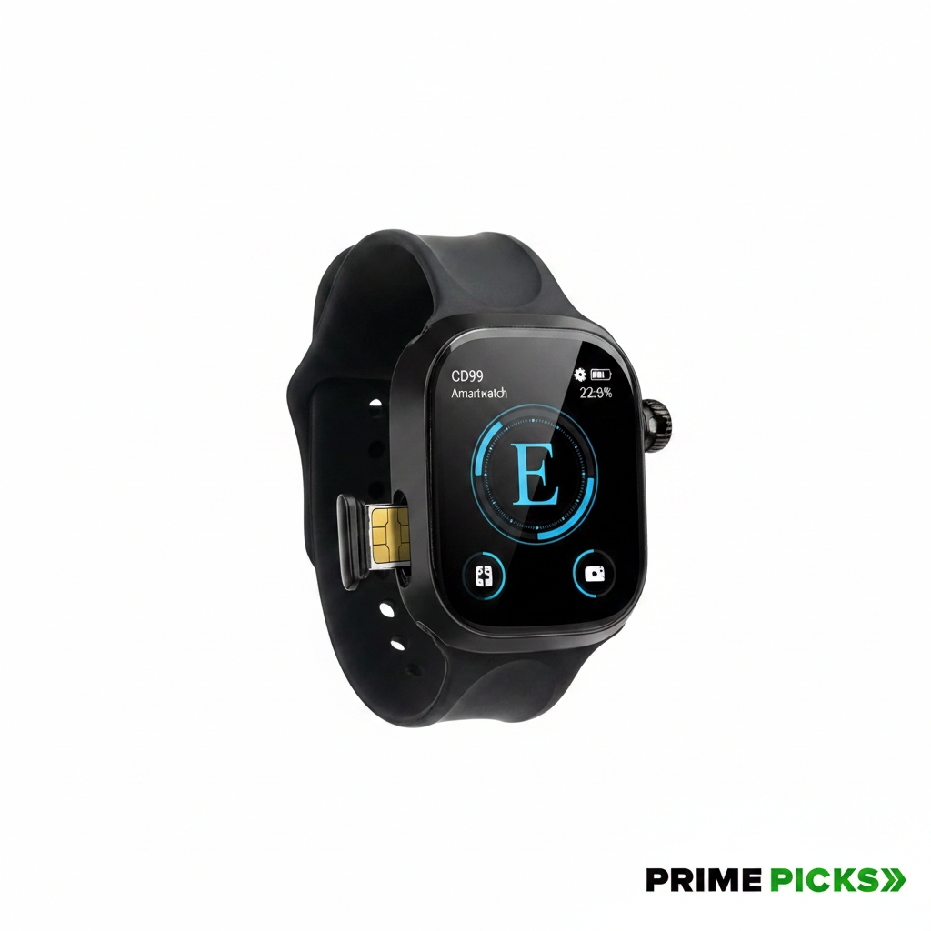 Primepicks CD99 Android 4G Smartwatch with SIM Card, AMOLED Display, WiFi GPS NFC, Rotating Camera, Multi-Sport Fitness Tracker for Men Women (8GB+128GB) (Black)